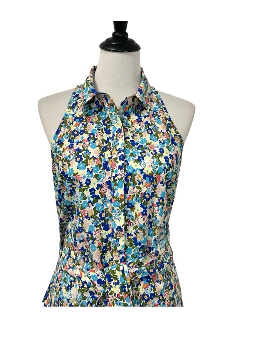 Gorge! Maeve by Anthropologie Tie Front Sleeveless Top Sz Medium Floral Blue - Picture 6 of 11